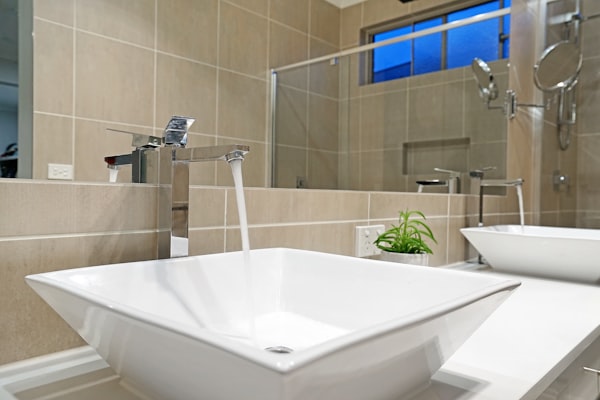 Clean white ceramic plumbing fixtures